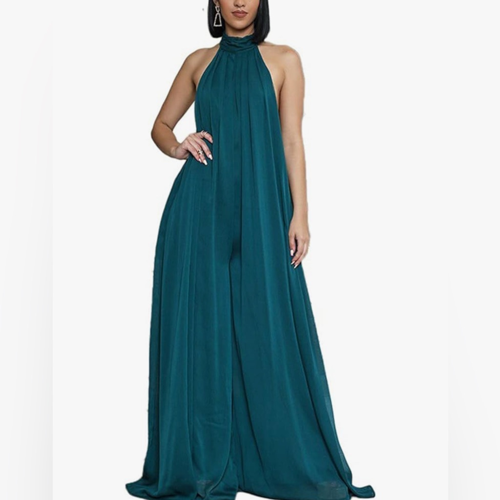 Ekaliy Halter Neck Chiffon Jumpsuit
